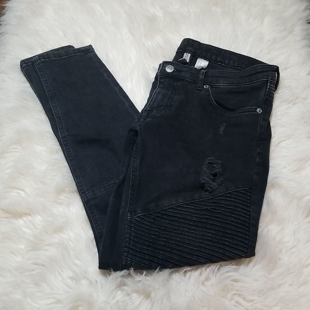 H&M Divided Black Moto Distressed Ankle Skinny Jeans Women’s Size 10
